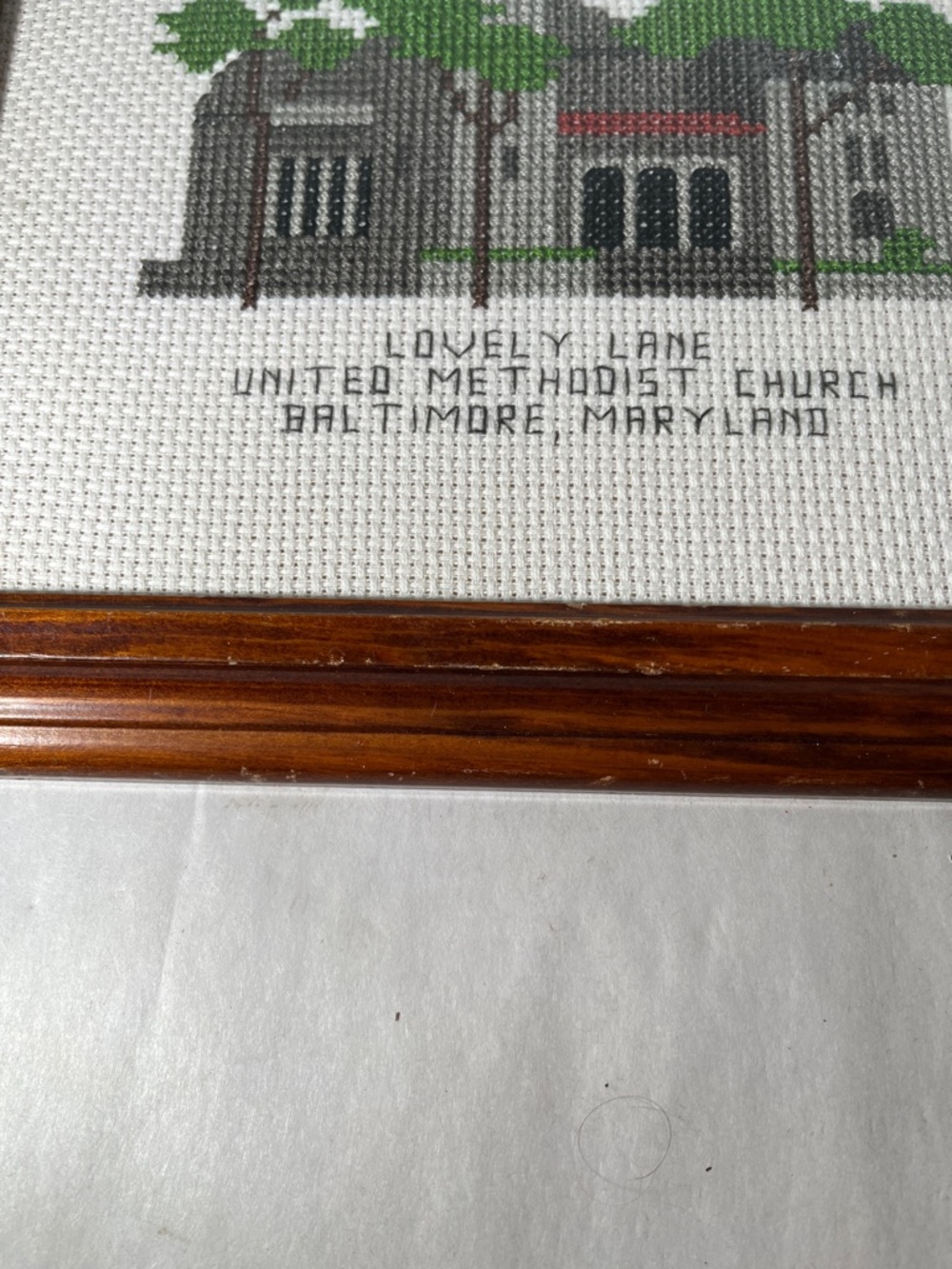 Framed Cross-Stitch Artwork in Brown Frame Lovely Lane united Methodist Church - Picture 6 of 7